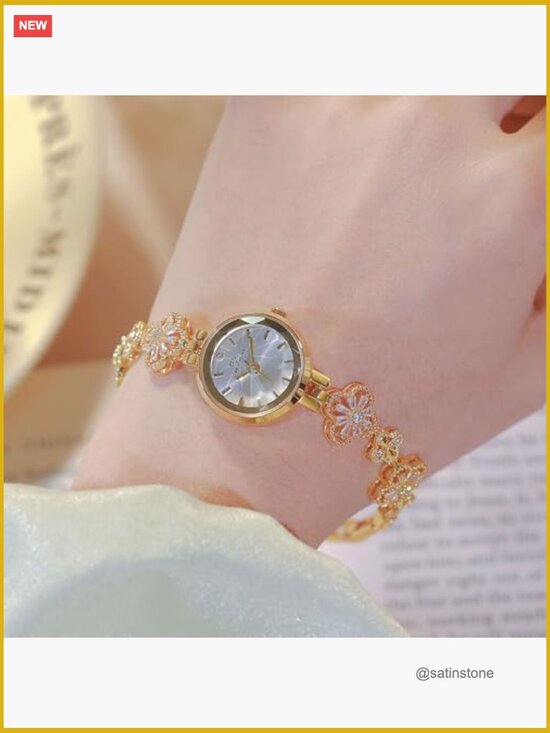 Gold Hollow Four Leaf Clover Bracelet Watch Quartz Wristwatch with Link Removal